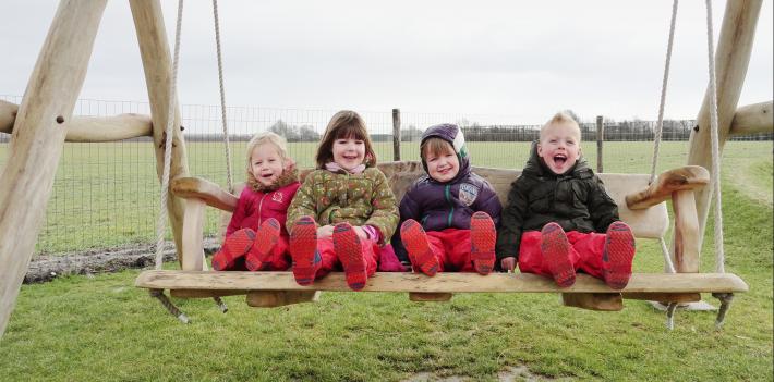 Kinderen op schommelbank